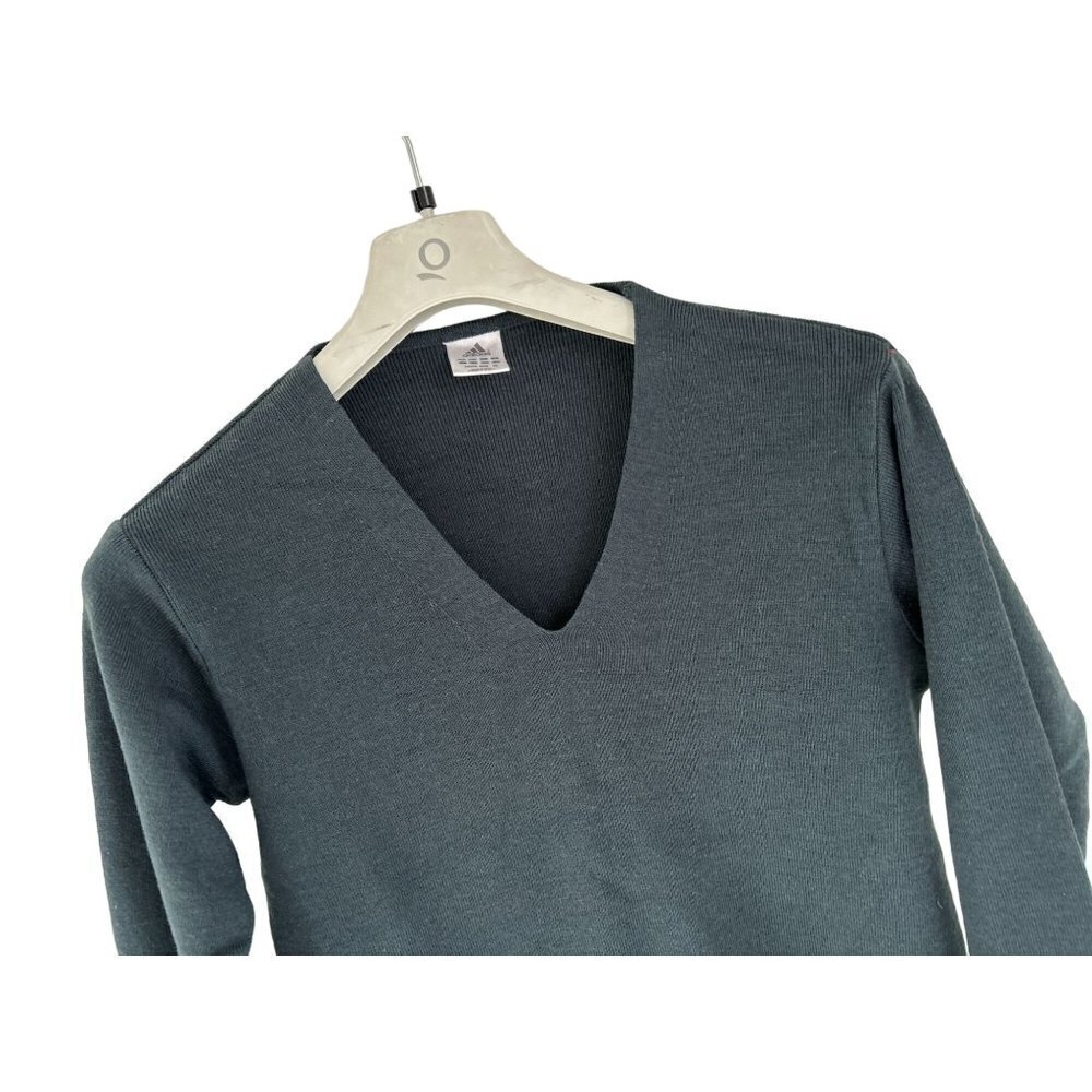ADIDAS Knitted V-Neck Sweater Pullover Dark Green Size Small